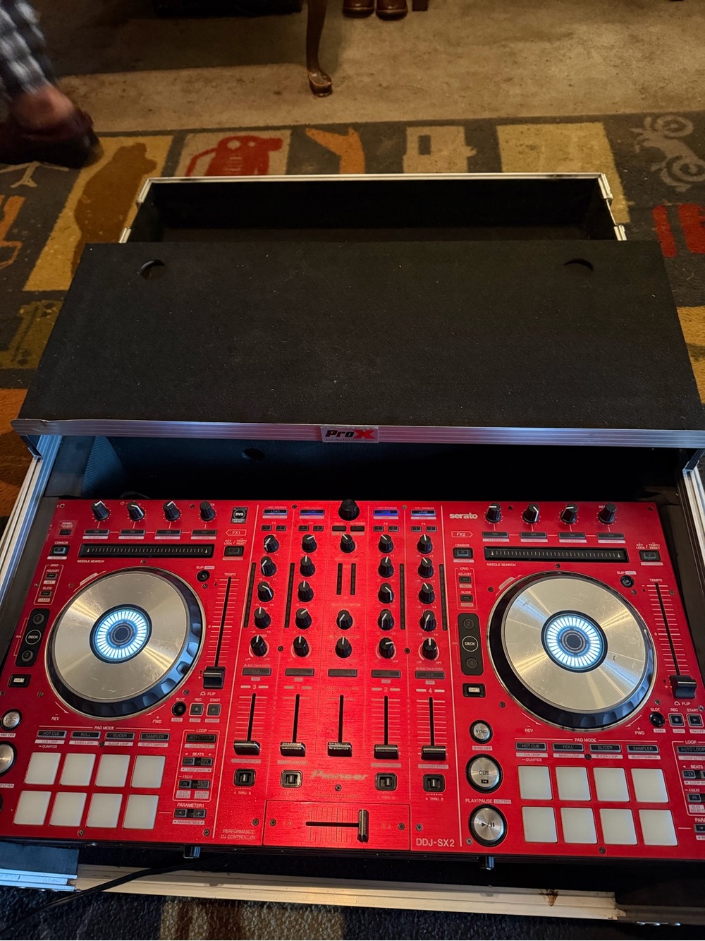 PIONEER red DJ controller with silver jog wheels